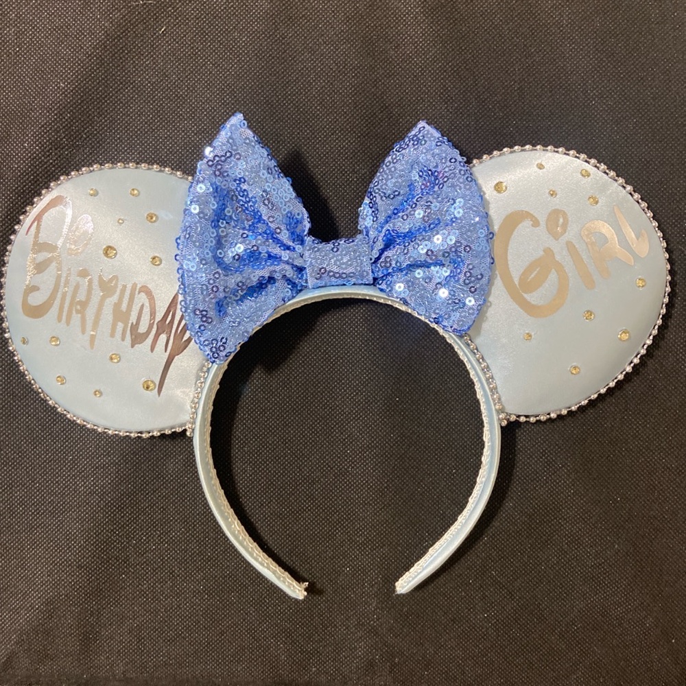 Blue sparkly/studded birthday Disney park ears